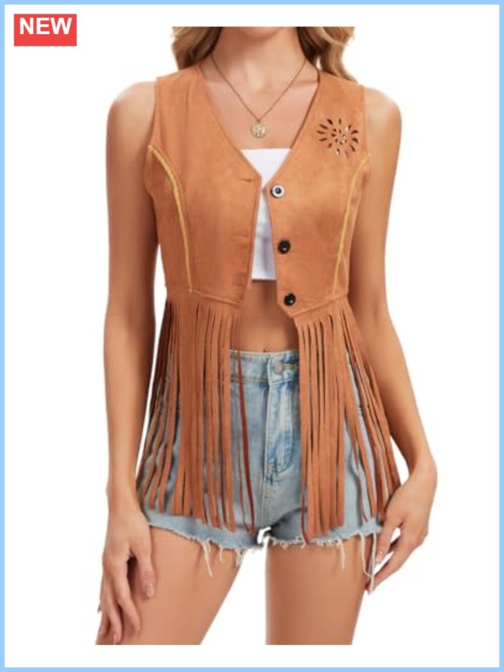 Faux Suede Fringe Vest Sleeveless Western Hippie Tassel Outwear